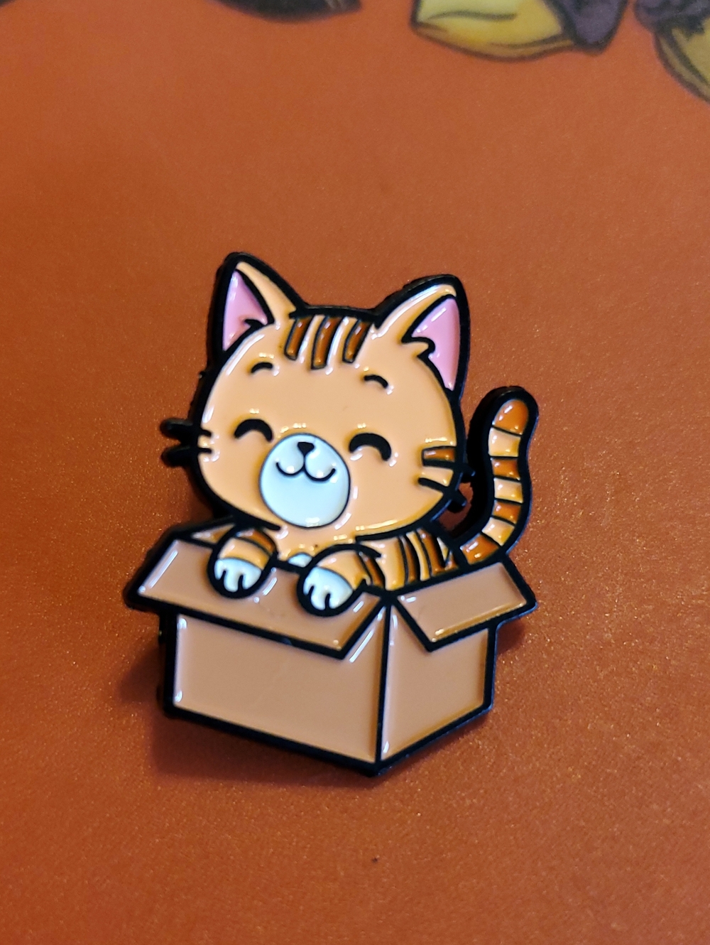 Orange Cat Enamel Pin - Cute Kitty in Box